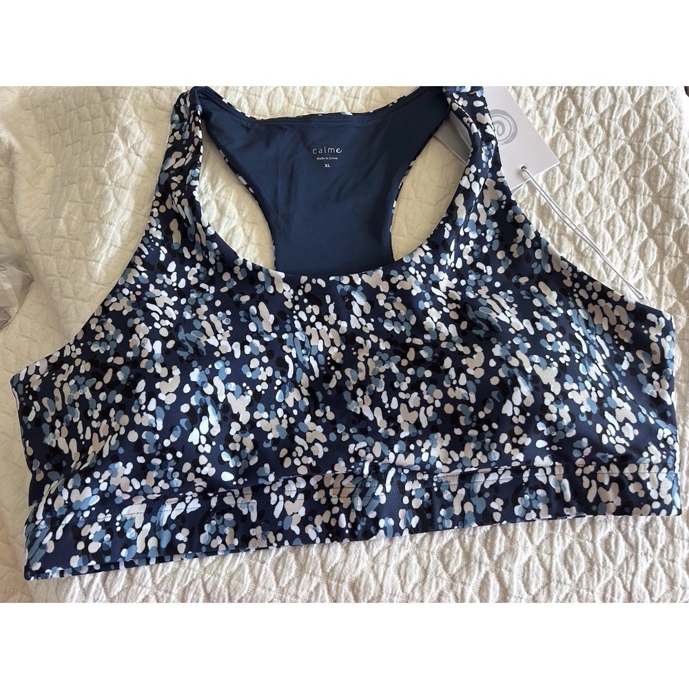 Johnny Was Calme Endurance Sports Bra MRSP$78 Size XL Navy Multi Color